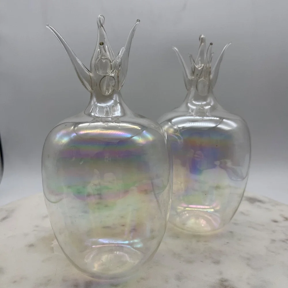 Set of 2‎ Vintage Hand Blown Iridecent Pineapple Ornaments